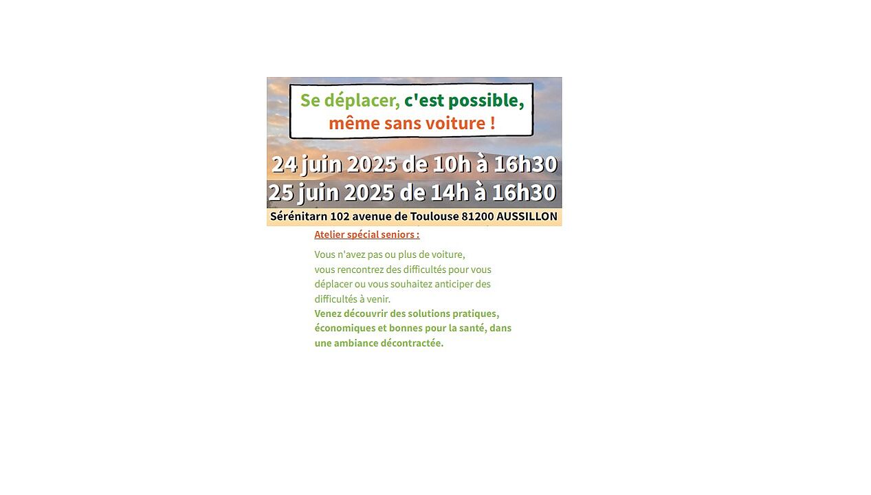 Se déplacer, c'est possible, même sans voiture ! le 24 et 25 juin à Aussillon